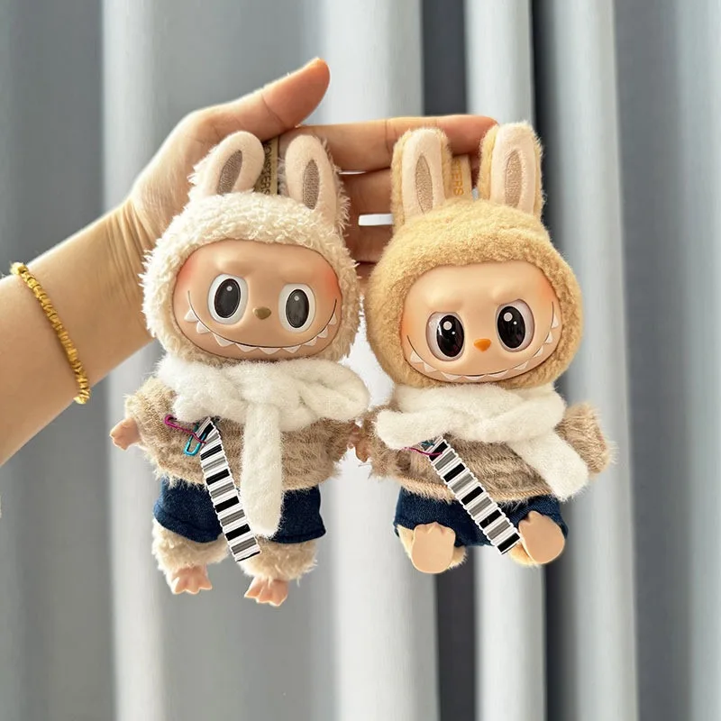 Для одежды Labubu 17 см кулон одежда для сидения детская джинсовый какао комплект из