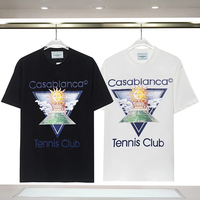 

Kaus Pria Musim Panas Logo Cetakan Huruf Casablanca Kualitas Tinggi 100% Katun Kasual Mode Hip Hop Kaus Atasan Lengan Pendek