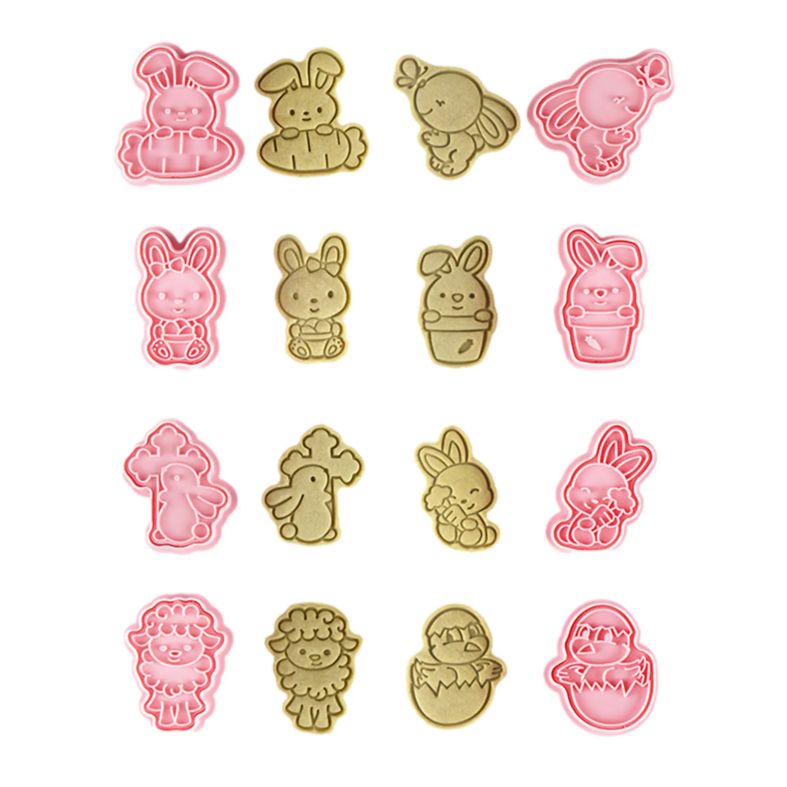

Plastics Easter Cookie Cutter Set 8-PCS Push-type 3D Biscuit Molds Cartoon Bunny Rabbit Egg Chick Sheep Shapes Baking Tools For