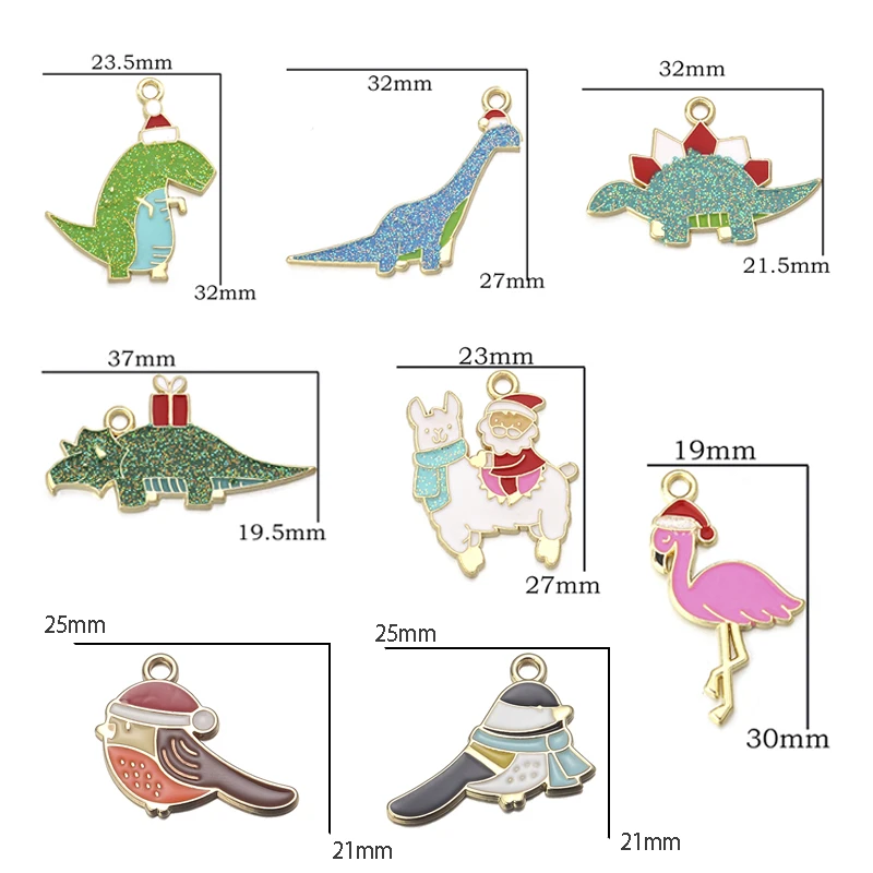 10pcs/lot Enamel Charms Pendant Dinosaur Alpaca Ornament For Jewelry Making DIY Bracelet Keychain Earring Accessories Christmas - купить по