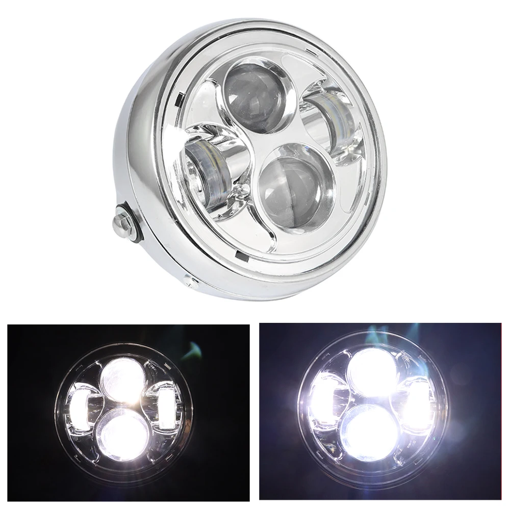 

Chrome Motorcycle 6.5" Projector LED Lamp Round Headlight Front For Universal Harley Chopper Bobber Suzuki Yamaha