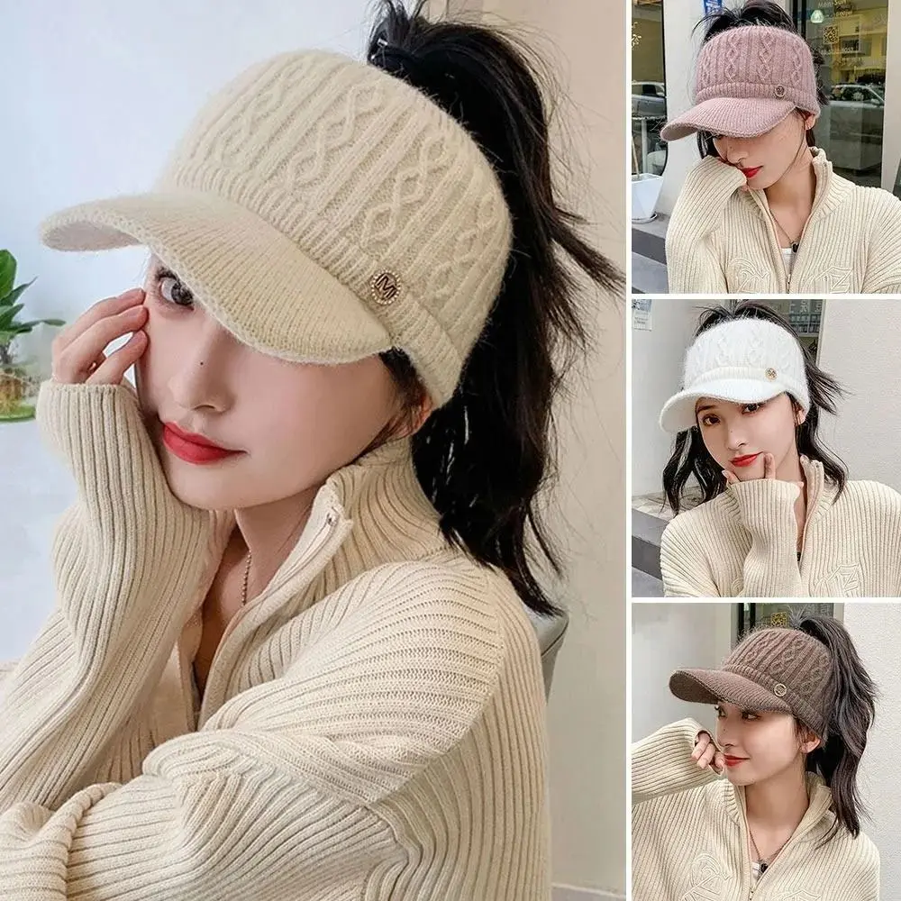 

Ear Protection Empty Top Baseball Cap Soft Solid color Windproof Golf Ponytail Hat Bonnet Thickened Knitted Baseball Hat Travel
