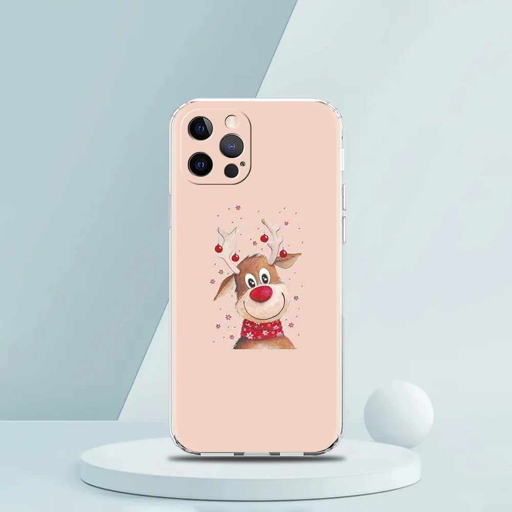 Christmas New Year Gifts Elk Snow Soft Transparent Phone Case Cover for iPhone 14 13 12 11 Pro Max X XR 8 7 Plus SE 2020 XS Max