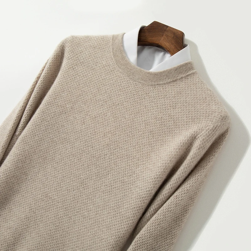 High-Grade New Autumn 100% Cashmere Sweaters Winter Fashion Clothing Men's O-Neck Solid Color Slim Fit Men Knitted Pullover