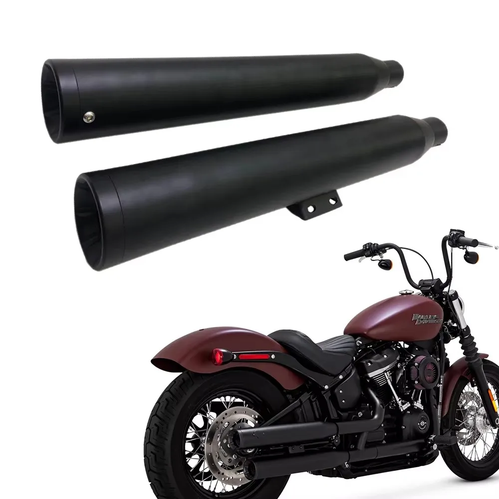 Фото Черные/хромированные мотоциклетные глушители без шнуровки для Harley Softail Fat Boy 2018-2025 №1