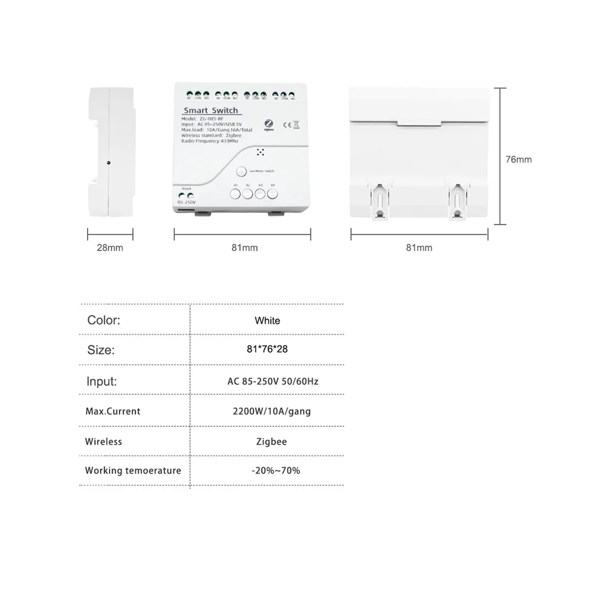 

4CH Tuya Zigbee Smart Switch Module 85-250V Relay Smart Home Remote Control Works with Gateway for Alexa Google Home