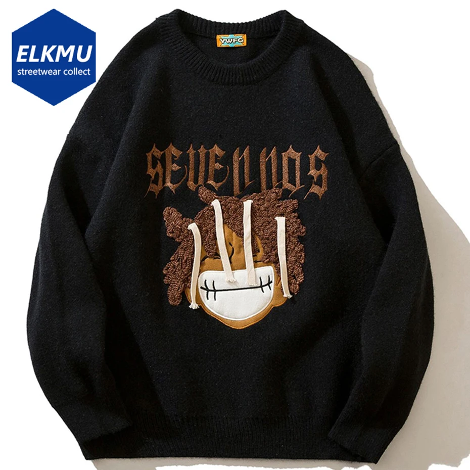 

Свитер мужской зимний в стиле Харадзюку, пуловер свободного покроя в стиле хип-хоп, Y2K, модная уличная одежда черного и белого цветов, трикот...