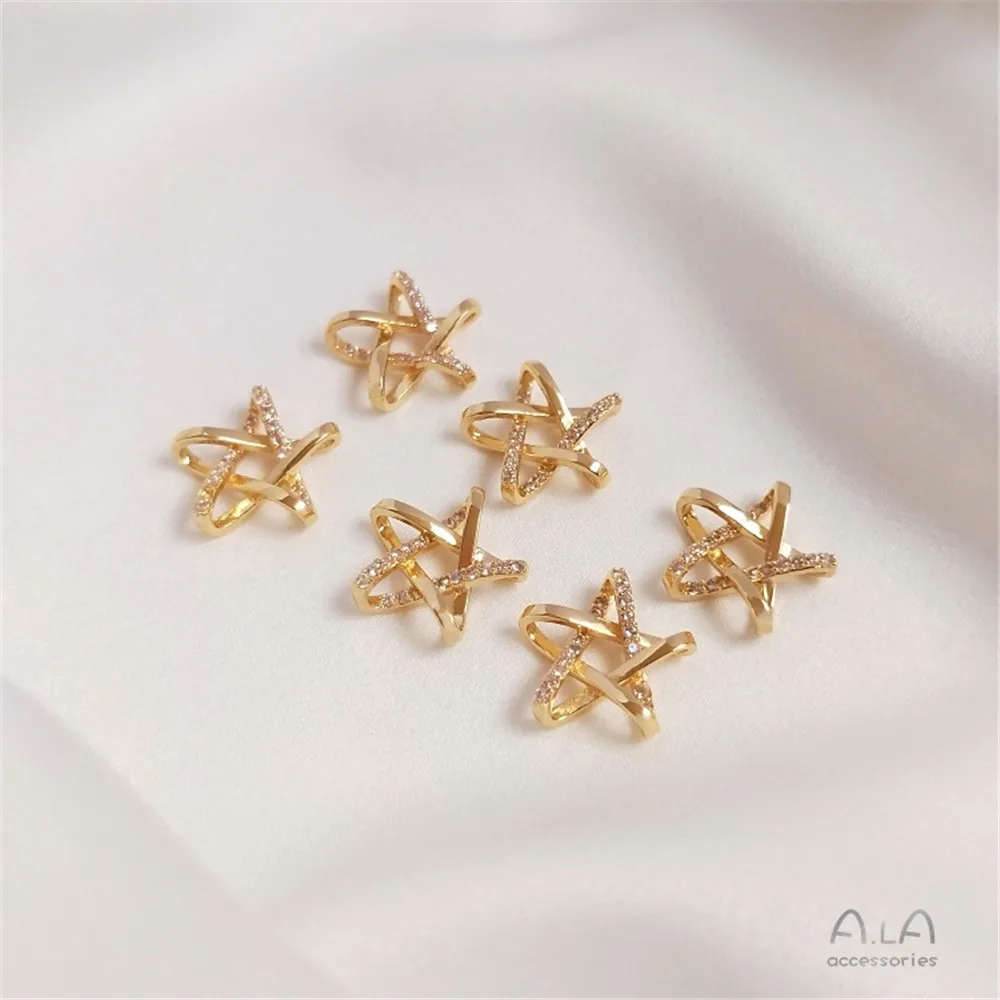 

Micro inlaid zircon three-dimensional five pointed star pendant accessories DIY star jewelry clavicle Chain Pendant