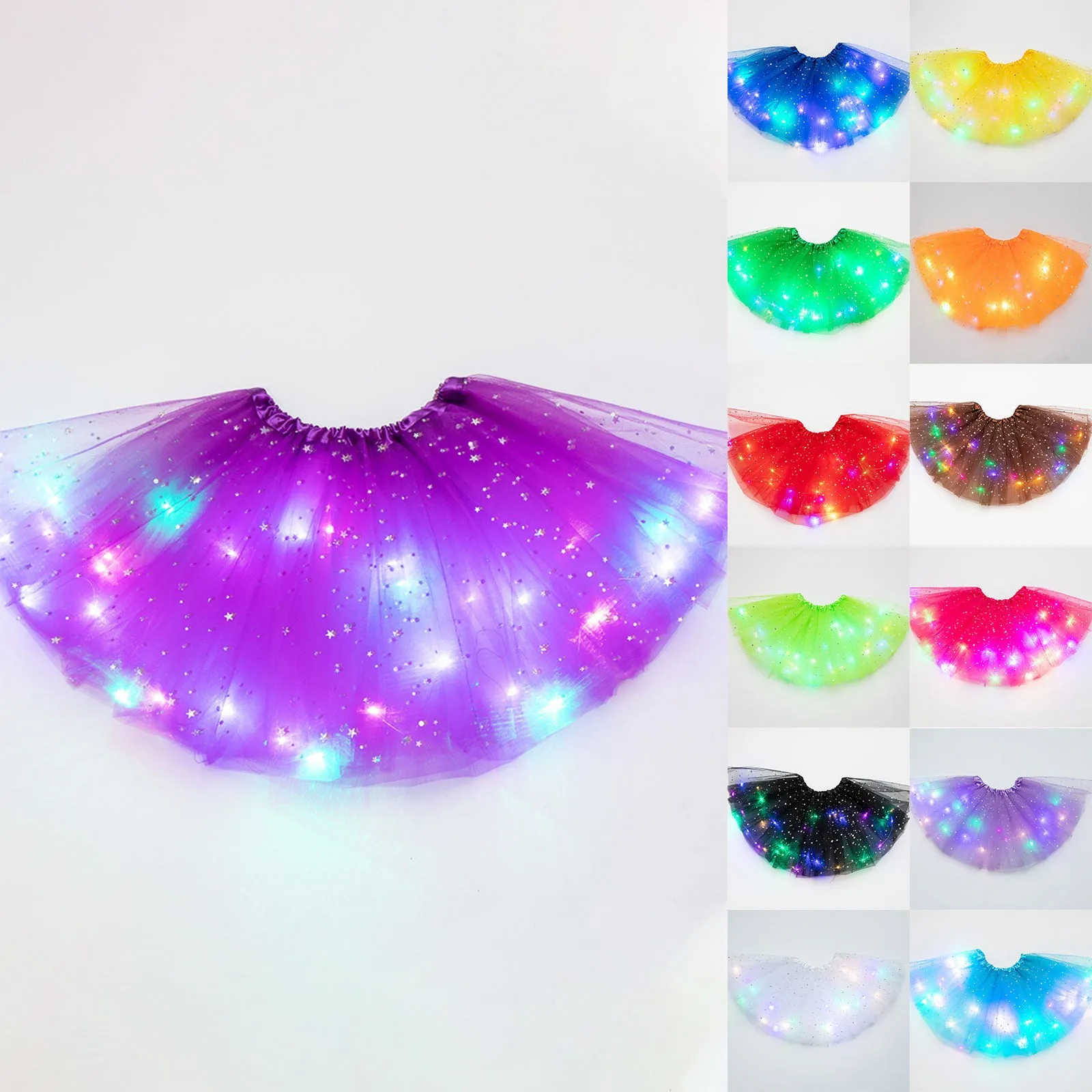

Женская трехслойная сетчатая Пышная юбка со светодиодной подсветкой, юбка балерины, юбка из ткани для свадебной вечеринки, танцевальная ми...