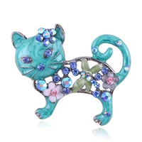 4 color fashion enamel cat brooches women metal rhinestone flower animal casual lapel pins brooch pins gifts prendedores broches