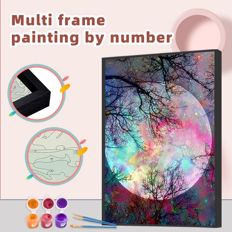 

GATYZTORY Painting By Numbers With Frame 60x75cm Colorful Moon Diy Craft Coloring By Numbers Number Paiting Home Decor Gift