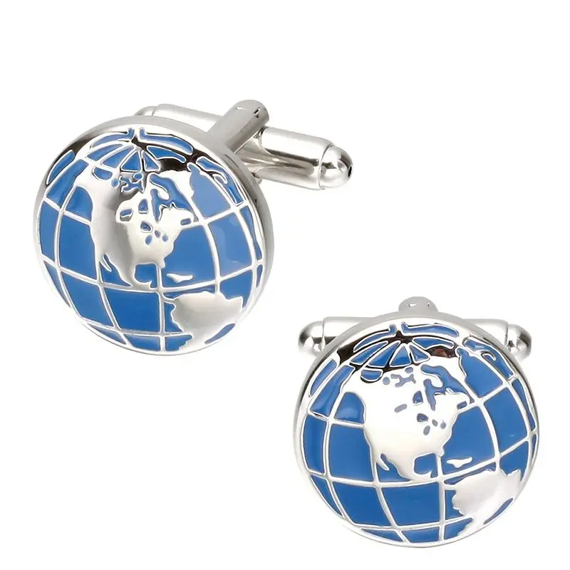 

MeMolissa 3 Pairs Blue Enamel Globe Design Cufflinks World Map Men Cuff Links Fashion Classic Round Male French Shirts Cufflinks