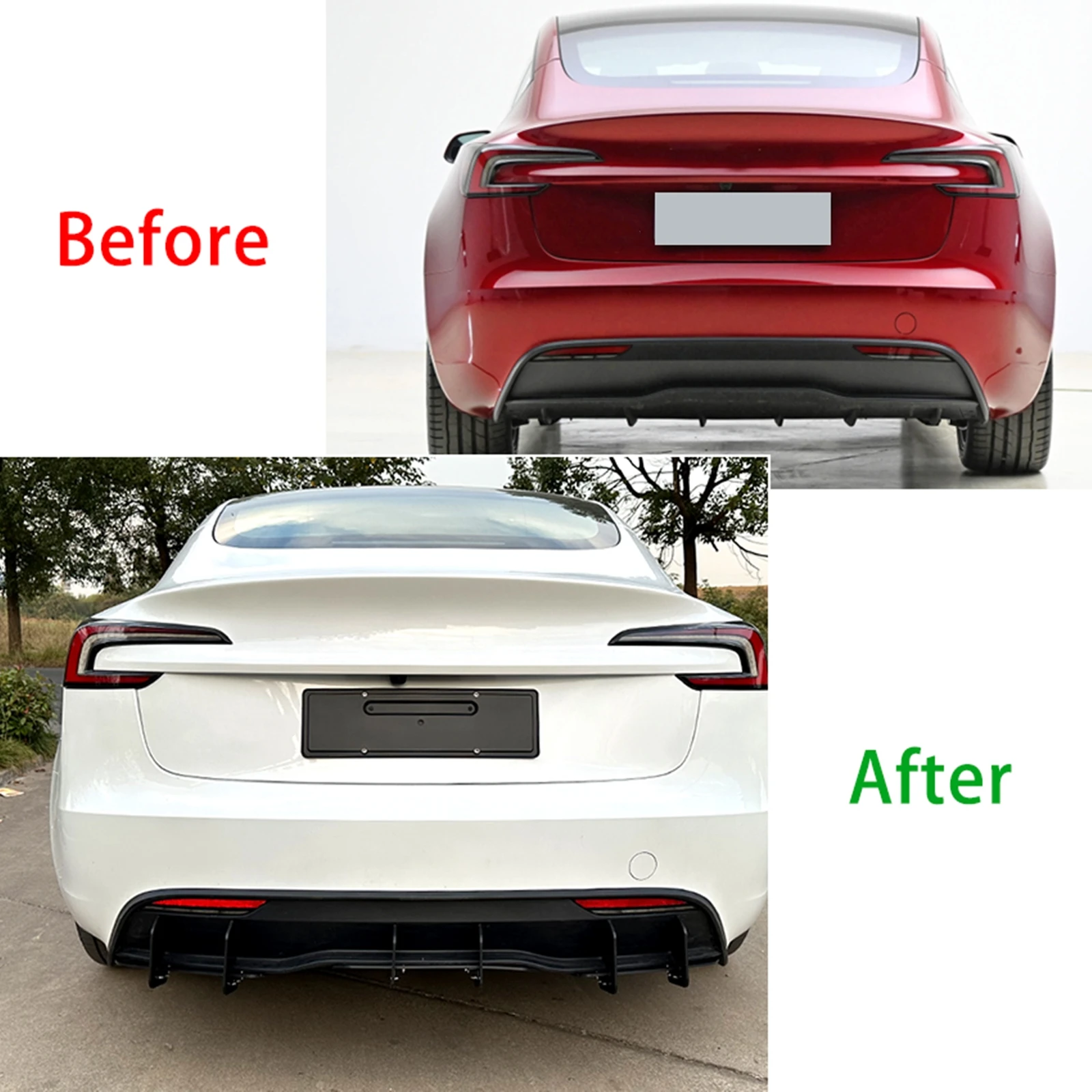 Диффузор заднего бампера накладка для Tesla Model 3 2023-2024 глянцевый черный багажник