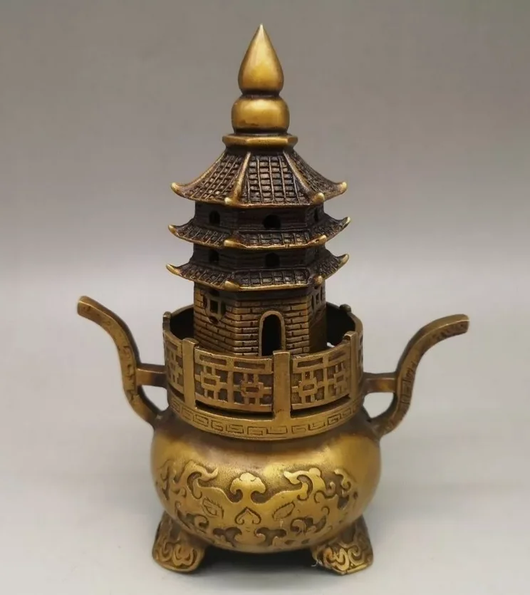 Антикварная древняя бронзовая статуя башни дракона Индия курильники цензуры