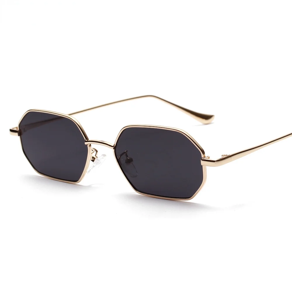 

Small Rectangle Sunglasses Men 2023 Metal Frame Polygon Women Red Lens Sun Glasses Men Gold Unisex Uv400