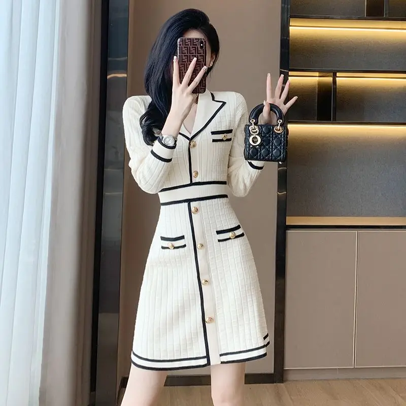 Вязаное платье Mingyuan Xiaoxiangfeng с поясом коллекция 2024 осень/зима новая женская