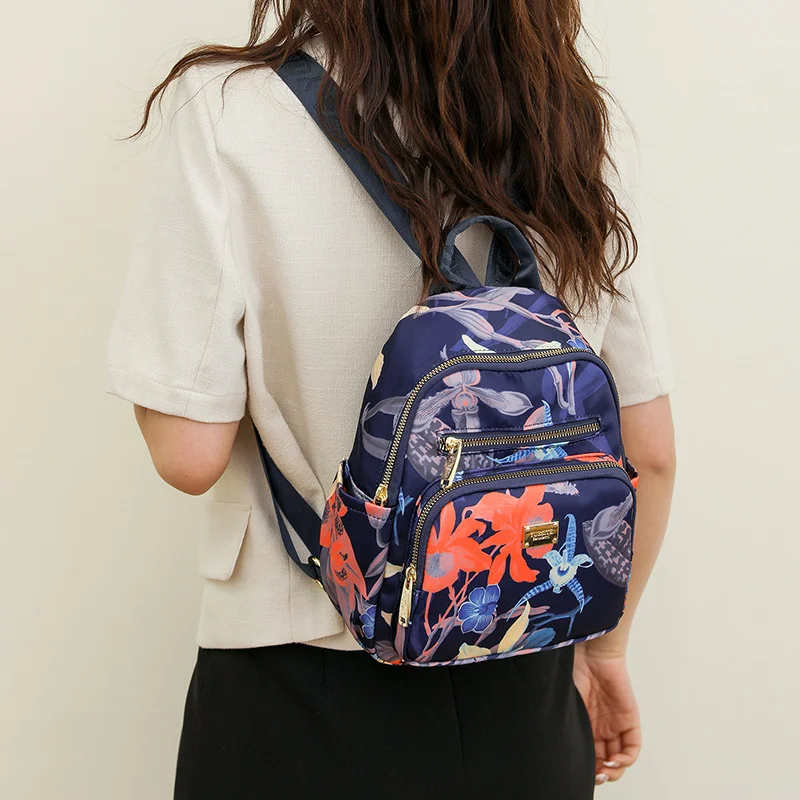 

Vintage Print Ladies Backpack Women's Shopping Outing Backpack Waterproof Nylon Small Shopping Bag Dating For Young Women