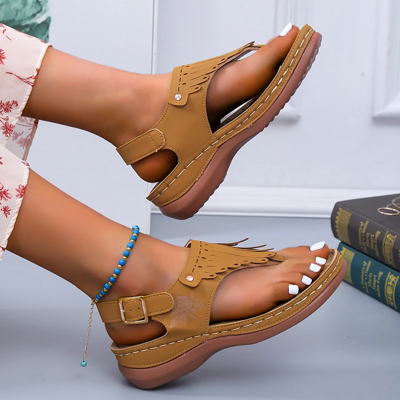 Fashion Fringe Wedges Sandals Women Clip Toe Back Strap Platform Sandalias Mujer 2022 Summer Light Beach Sandal Shoes