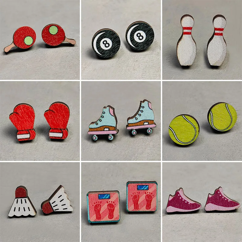 Sports Earrings Weight Loss Boxing Gloves Badminton Bowling Roller Skates Billiards Running Shoes Earrings for Sports Hobbies