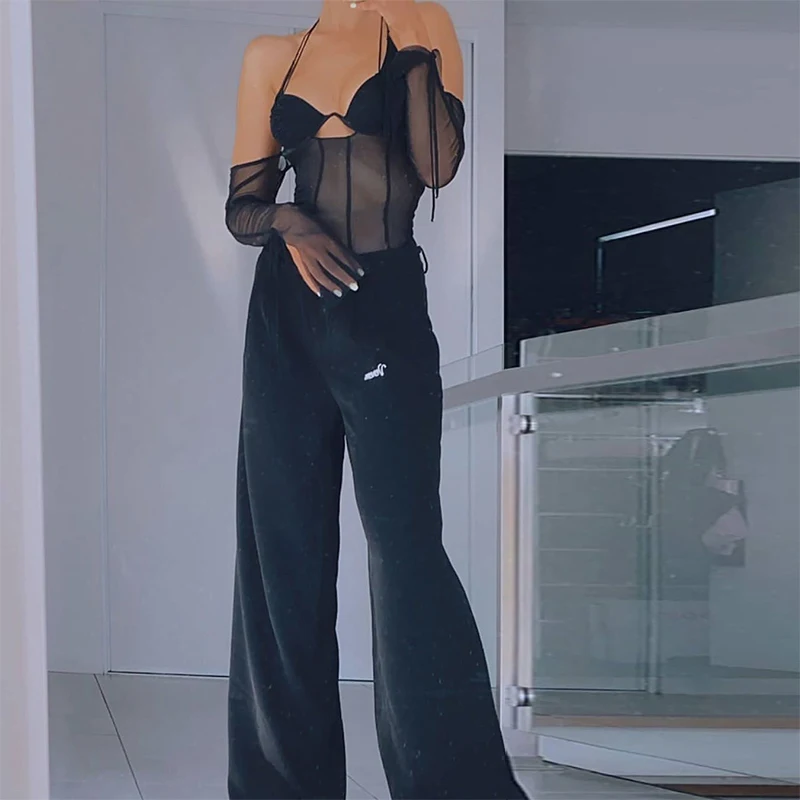 Women Sexy Mesh Patchwork Sheer Shirts Tops Halter Neck Off Shoulder Open  Back T Shirts Flared Sleeve Bandage See Through Tops - купить по выгодной  цене | AliExpress