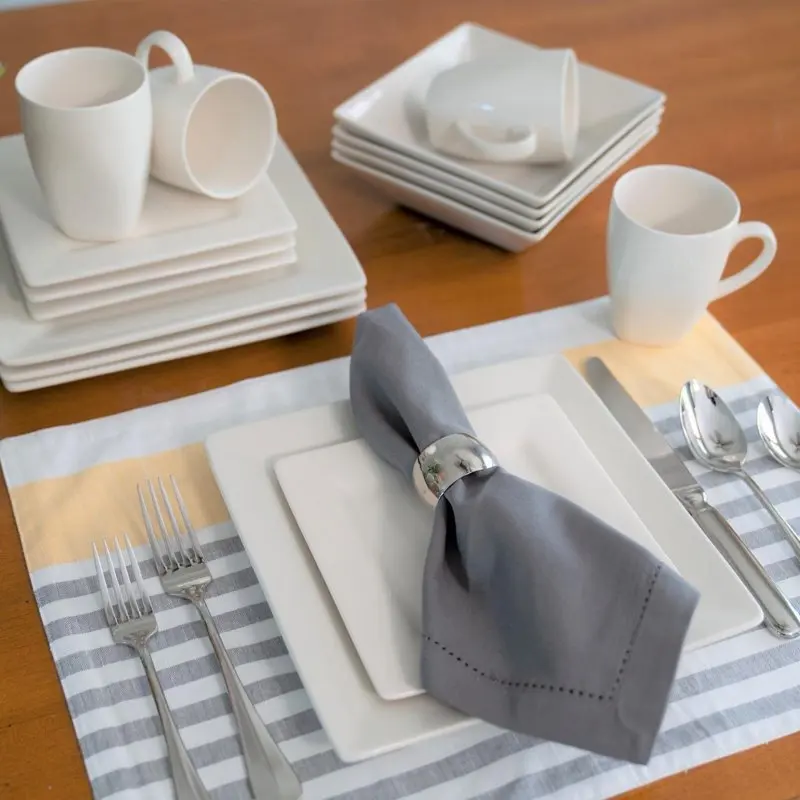 

Nova Square 16-Piece Dinnerware Set | White Porcelain Dinner Set with Lids and Serving Pieces
