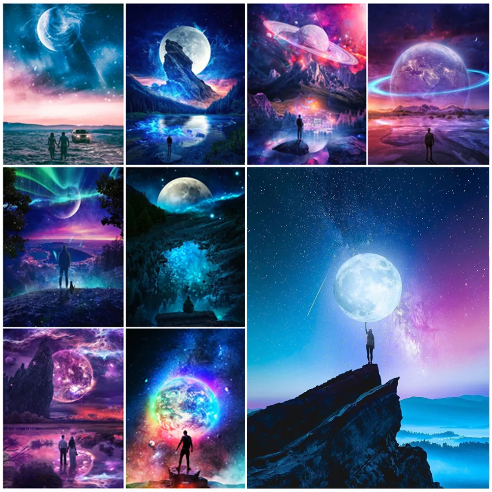 

5D DIY Landscape Diamond Painting Background Planet Moon Landscape Cross Stitch Set Hand Inlaid Gifts Home Wall Art Decoration
