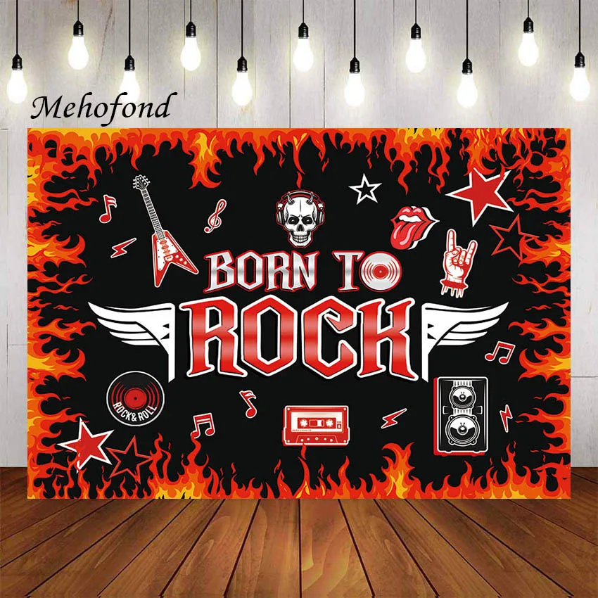 

Фон для фотосъемки Mehofond Рожденный в рок 1950-х годов рок звезда Пламя гитара Музыка Дети День рождения Фотостудия