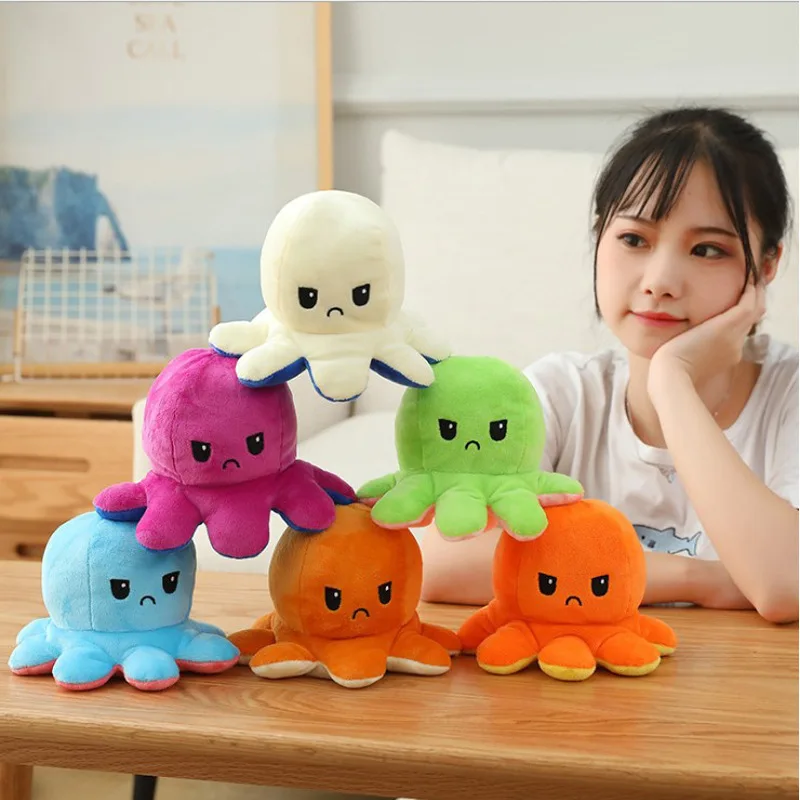 

Cartoon Flip Transform Mood Octopus Doll Toy Kawaii Miniature Figurine Decoration Home Living Room Kids Bedroom Study Desk Decor