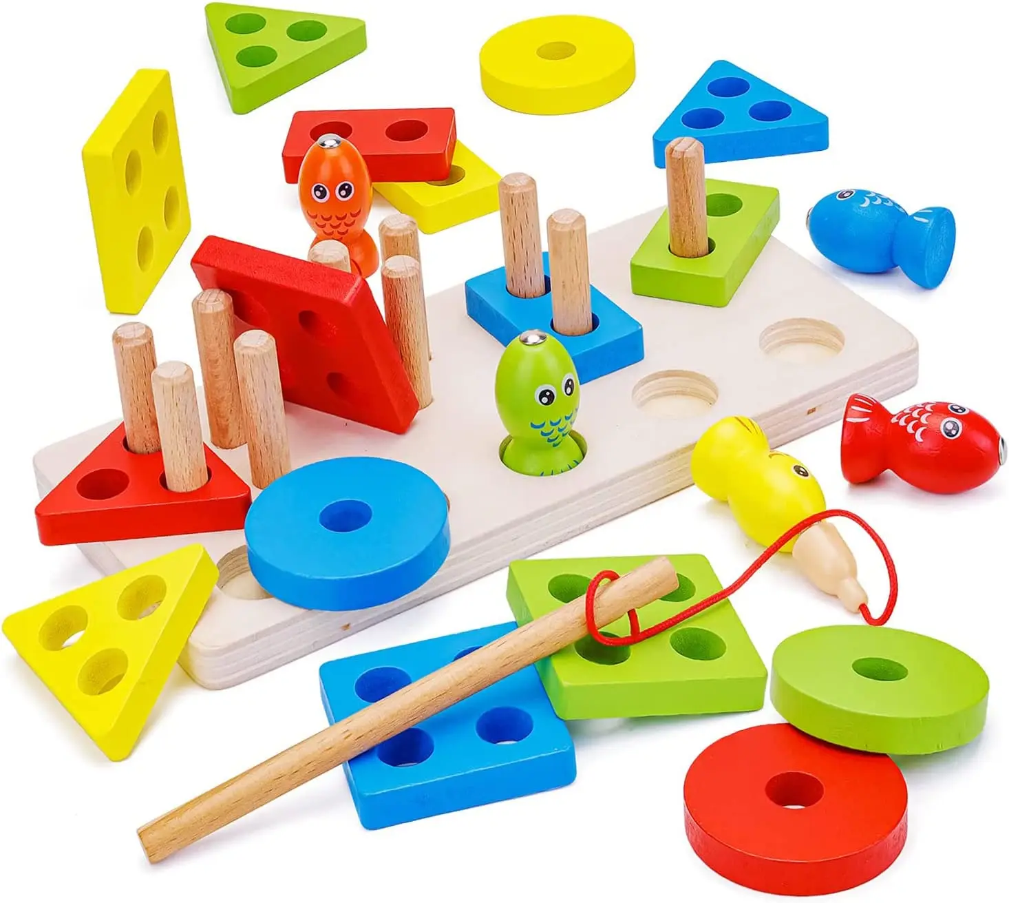 

Montessori Toys for Baby Wooden Sorting & Stacking Toy Kids Preschool Educational Toys Color Recognition Puzzle Magnetic Fishing