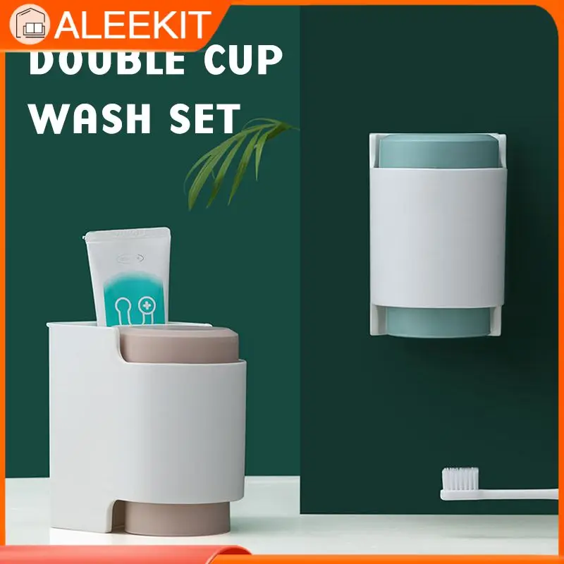 

Wall-mounted Wash Set Simple Mouthwash Cup Household Toothbrushing Cup Children Couple Toothbrush Cup Holder Storage Racks 2020