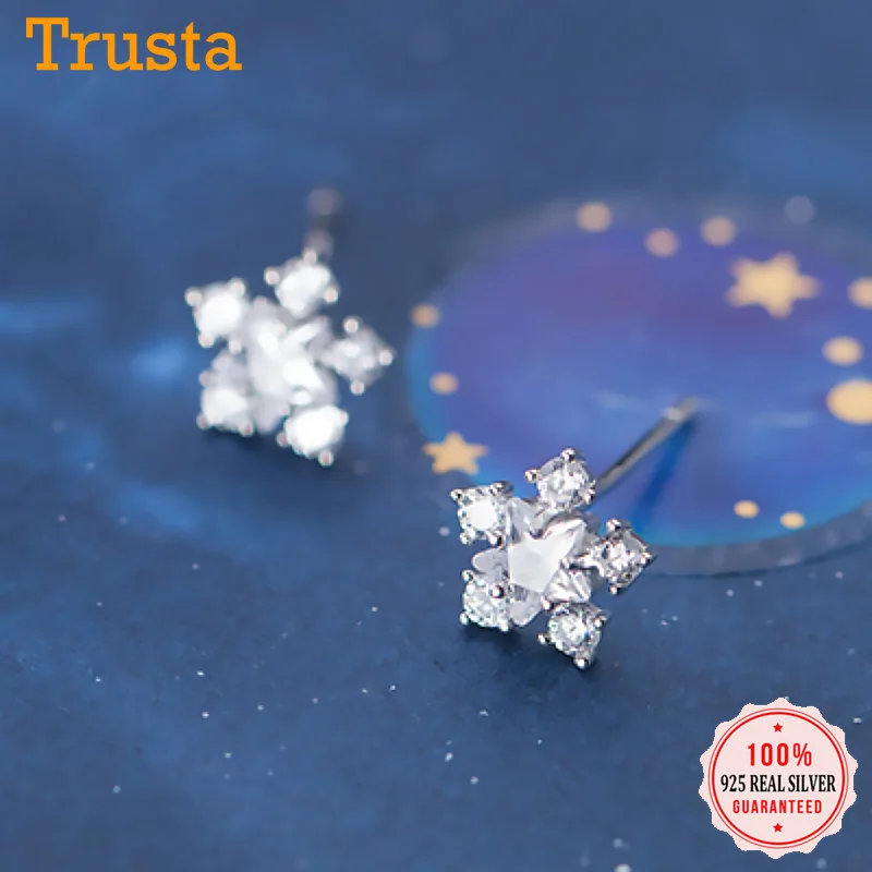 

Trusta Authentic 925 Sterling Silver Sweet Clear Zircon Snowflake Star Stud Earrings For Women Sterling Silver Jewelry DA722