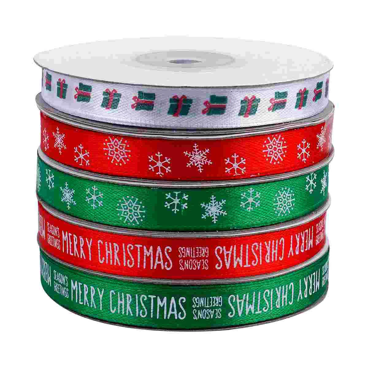 

5pcs Holiday Grosgrain Ribbon Christmas Gift Package Wrapping Ribbon for Hair Clip Accessory Making Crafting