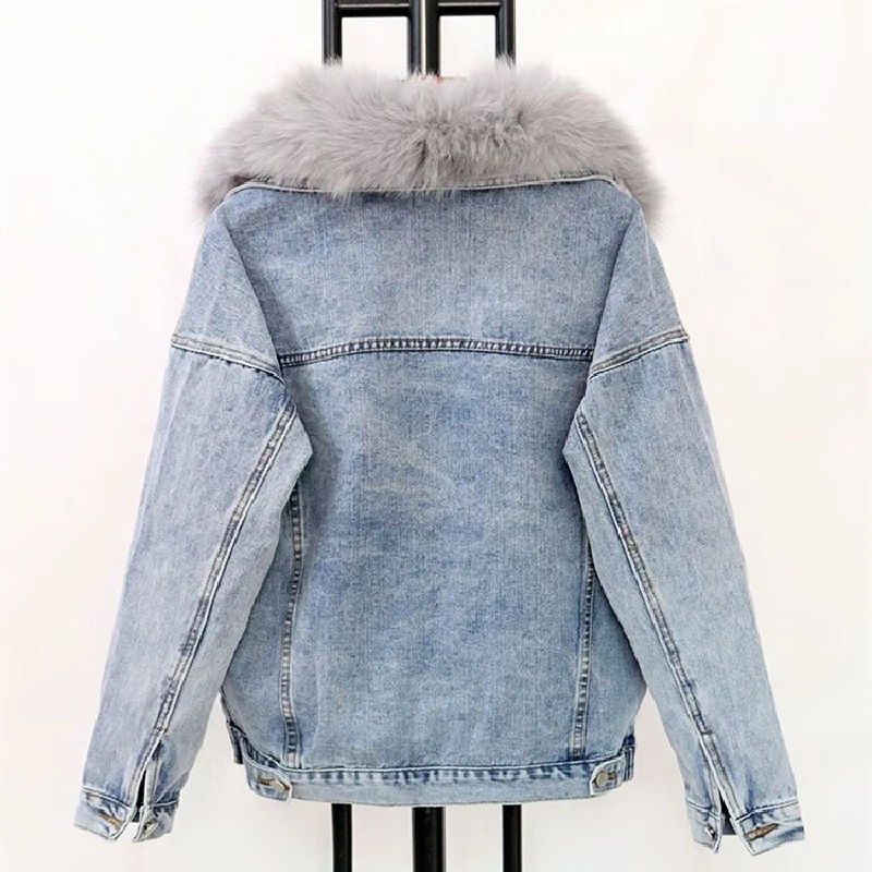 Velvet Denim Short Faux Fur Coat Female Winter Jacket Women 2022 New Removable Thicken Warm Rex Rabbit Fur Office Lady Clothing
