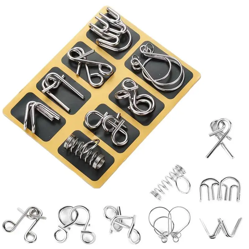 

Chinese 9 Ring Puzzle 8 Pcs 3D Coil Cast Wire Chain Educational Toys Mind IQ And Logic Test And Handheld Disentanglement Games