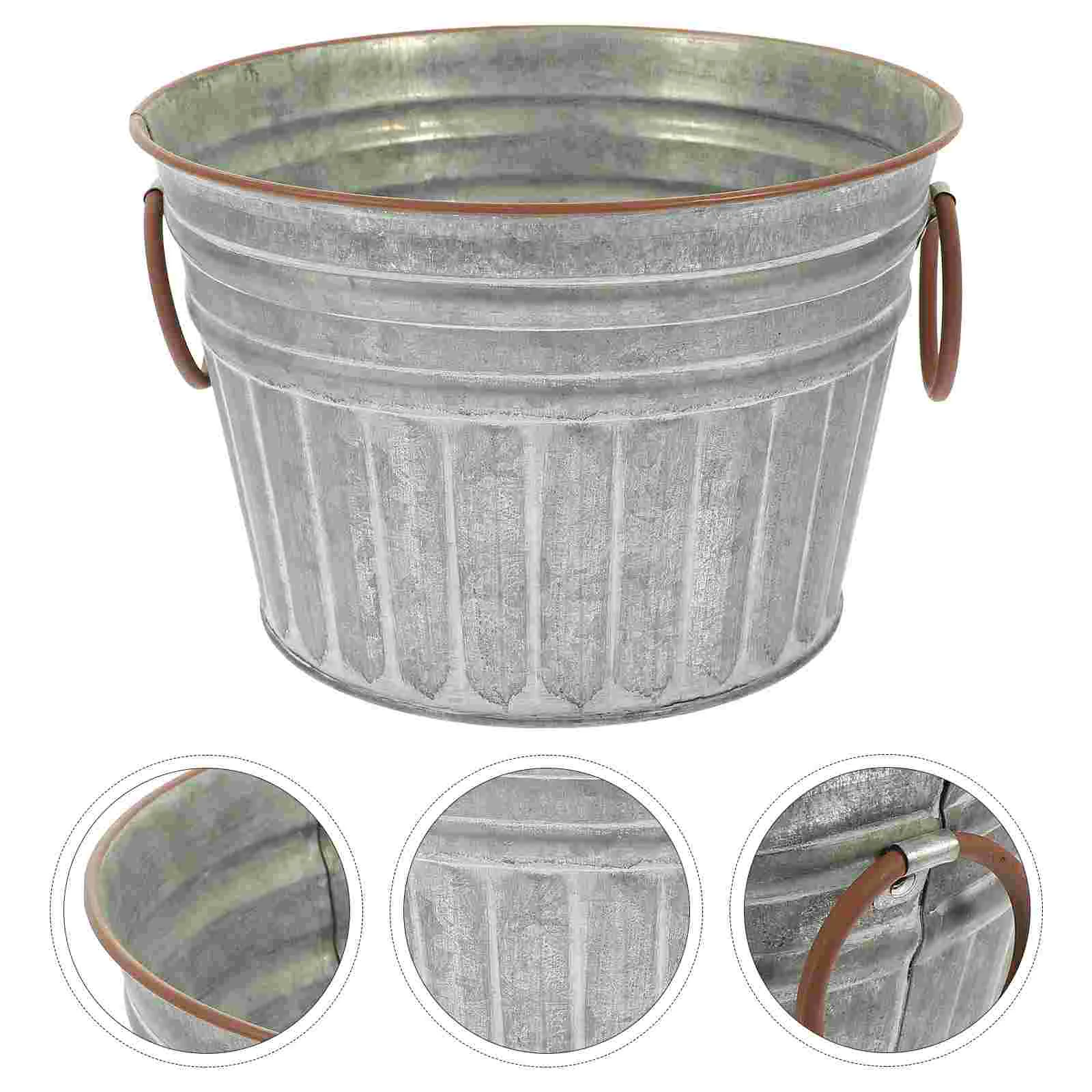 

Galvanized Planter Old Wrought Iron Flower Pot Pots Outdoor Plants Rural Bucket Large For garden