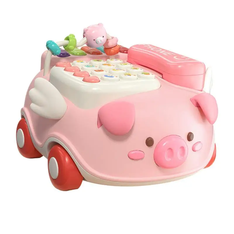 

Toddlers Musical Phone Toy Baby Cell Phone Toy Multifunctional Cartoon Pig Simulated Phone Drag Landline Telephone Learning Toys