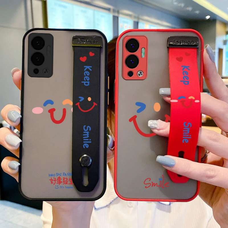 

Wrist Case for Infinix Hot 12 8 9 Pro 12i 12 Play Tecno Spark 4 5 Pro Camon 12 15 Air 16 S Colorful Little Smile Case simple
