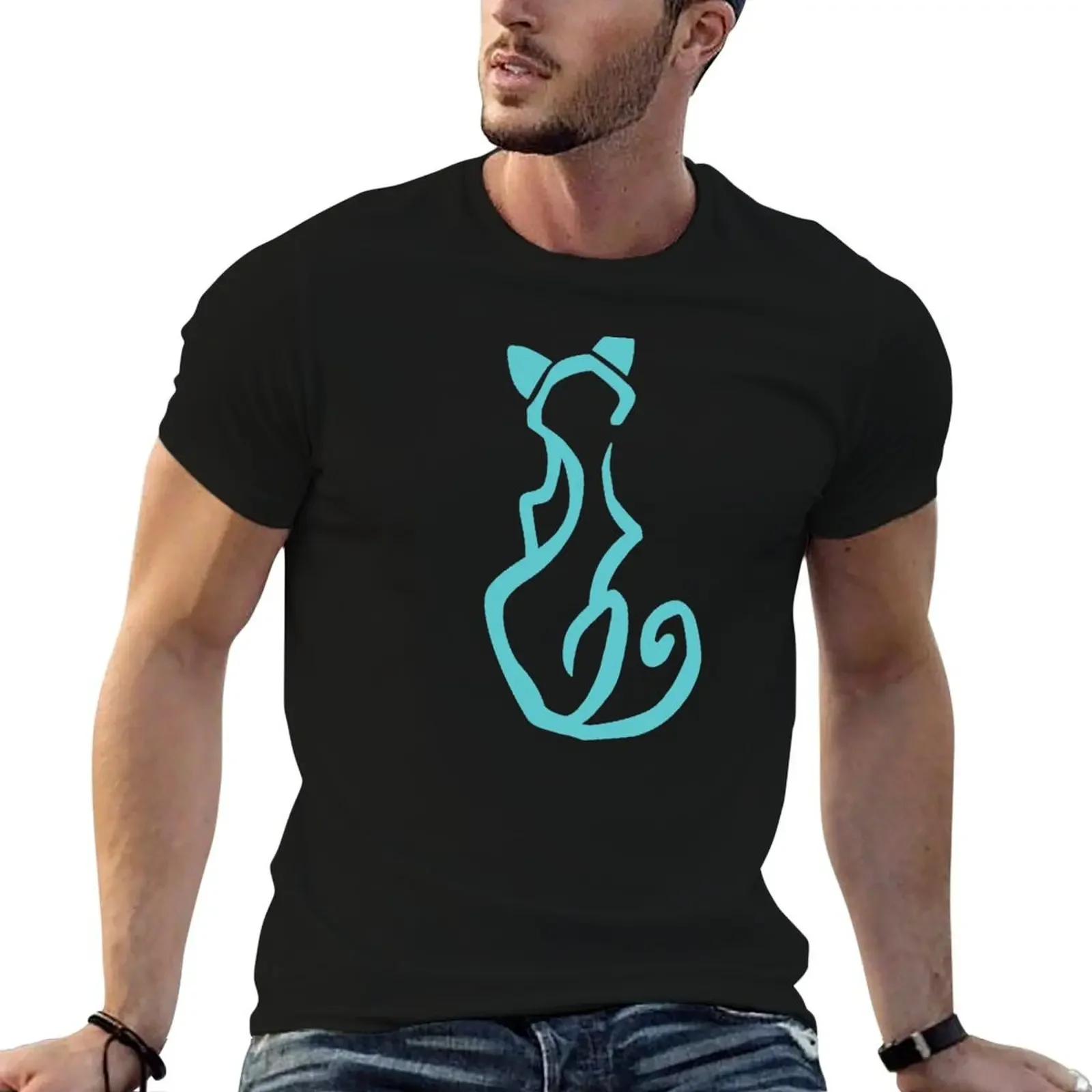 Футболка Cat Glyph (синяя) летняя одежда дизайнерские рубашки уличная мужские