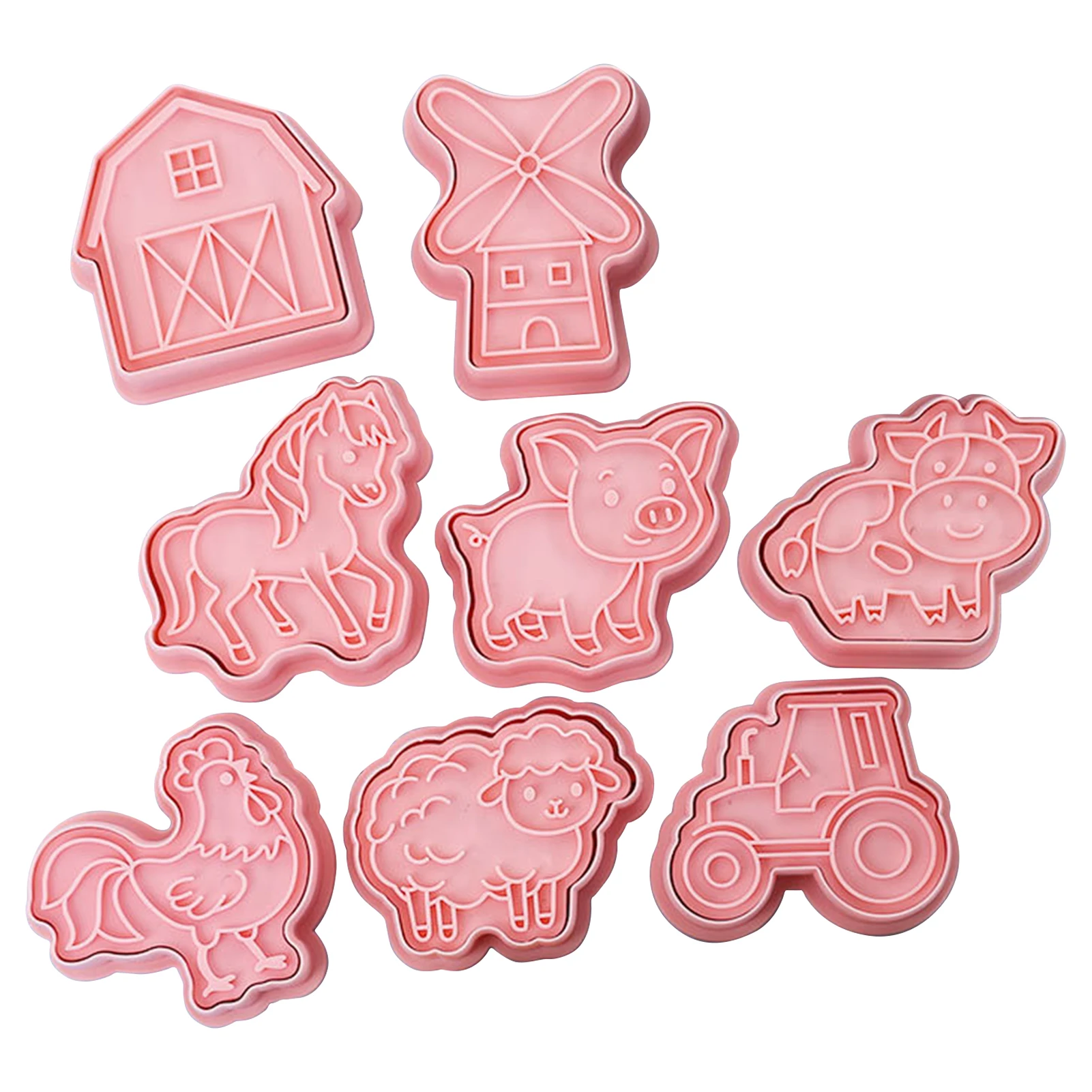 

Cookie Stamp Cutters Farmhouse Pattern Biscuit Cutter Molds 8pcs Funny Cartoon Cookie Stamps Embossing Cutters For Biscuit