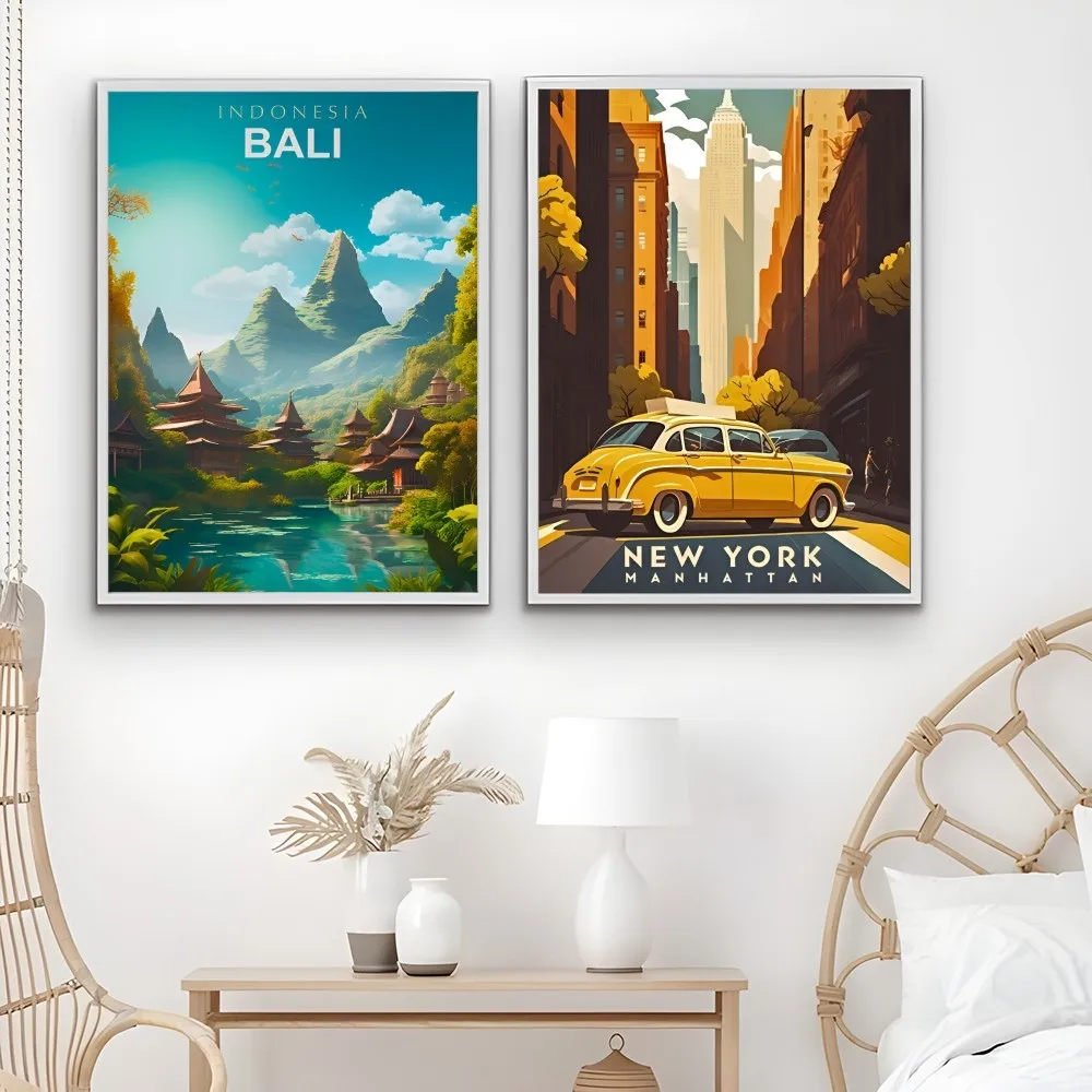 World Cities Travel historic sites Poster Sticky Wall Art Printing Waterproof Home Living Bed Room Bar Aesthetic Decor