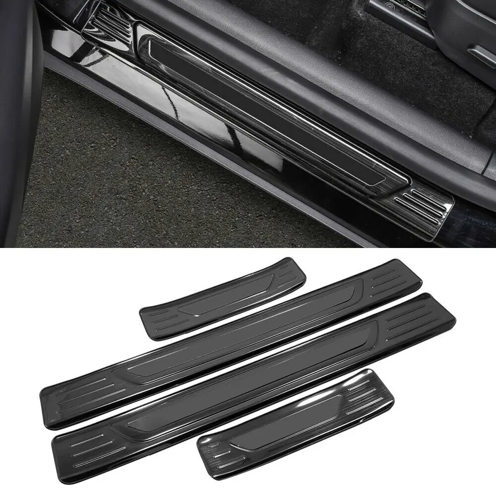 

4* Steel Black Outer Door Sill Threshold Plate Cover For Tesla Model Y 2020-2022