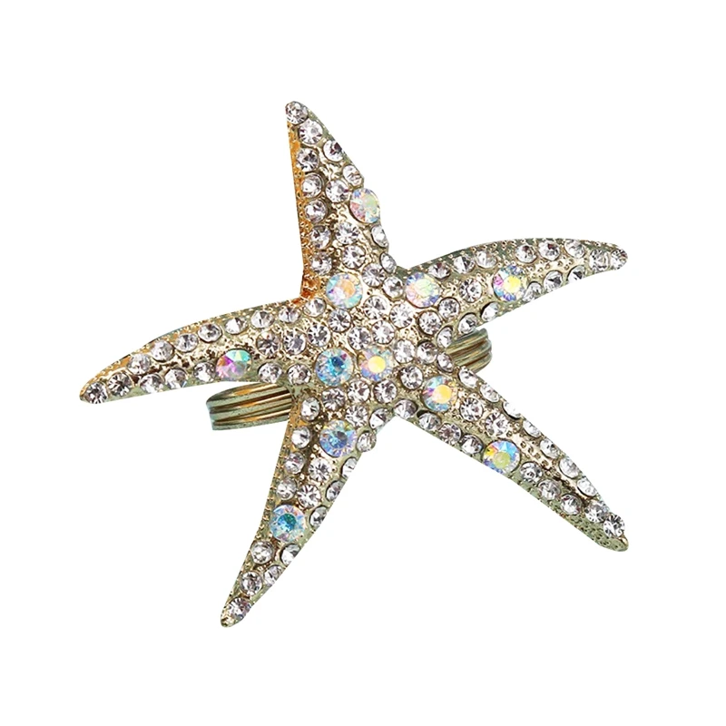 

8 Pack Crystal Starfish Napkin Rings,Rhinestone Napkin Ring Napkin Holders For Wedding Party, Beach Table Decor
