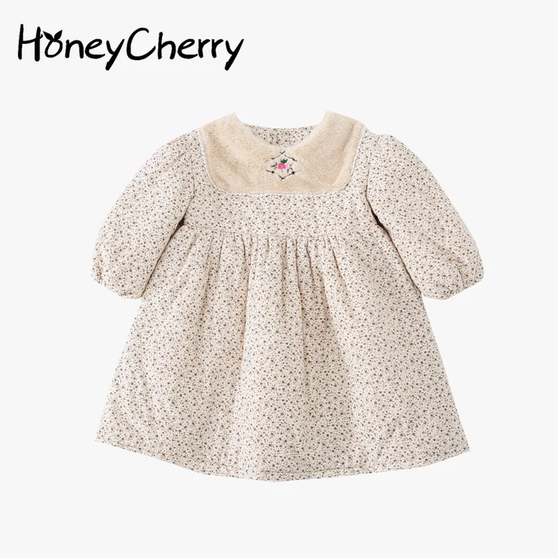 

HoneyCherry/осенне-зимнее хлопковое стеганое платье с цветочным рисунком для девочек хлопковая стеганая куртка для девочек детская одежда