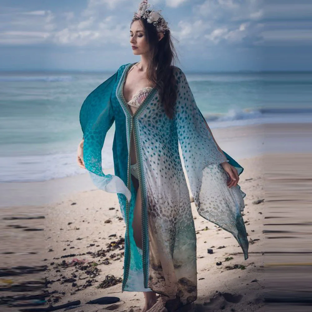 

2022 Women Swimsuit Cover Up Cardigan Summer Boho Chiffon Bathing Suit Cover-ups Beach Wear Kimono