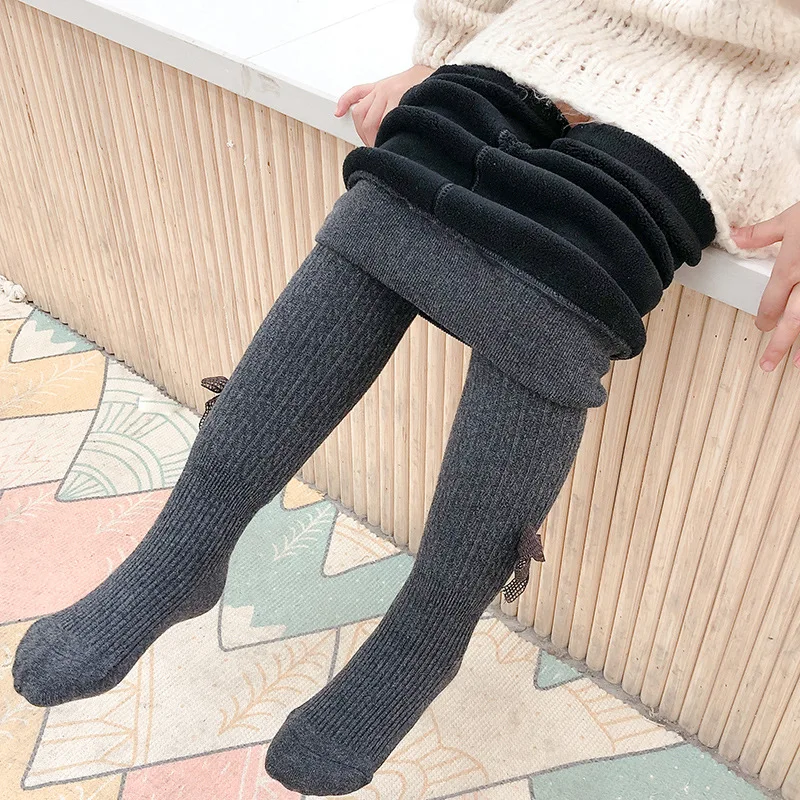 Baby Girls Leggings Winter Fleece Warm Tights Pants Black Bow Kids Pantyhose Thicken Knitt Girl Socks Children's Clothing 8 10 Y