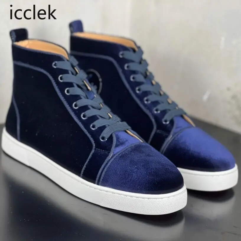 

2023 Men's Suede Blue Lace Up Casual Shoes High Top Sneakers Plus Size 48