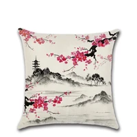 ink painting view japan style cushion cover linen pillowcase decoration for sweet home house sofa chair kids bedroom gift