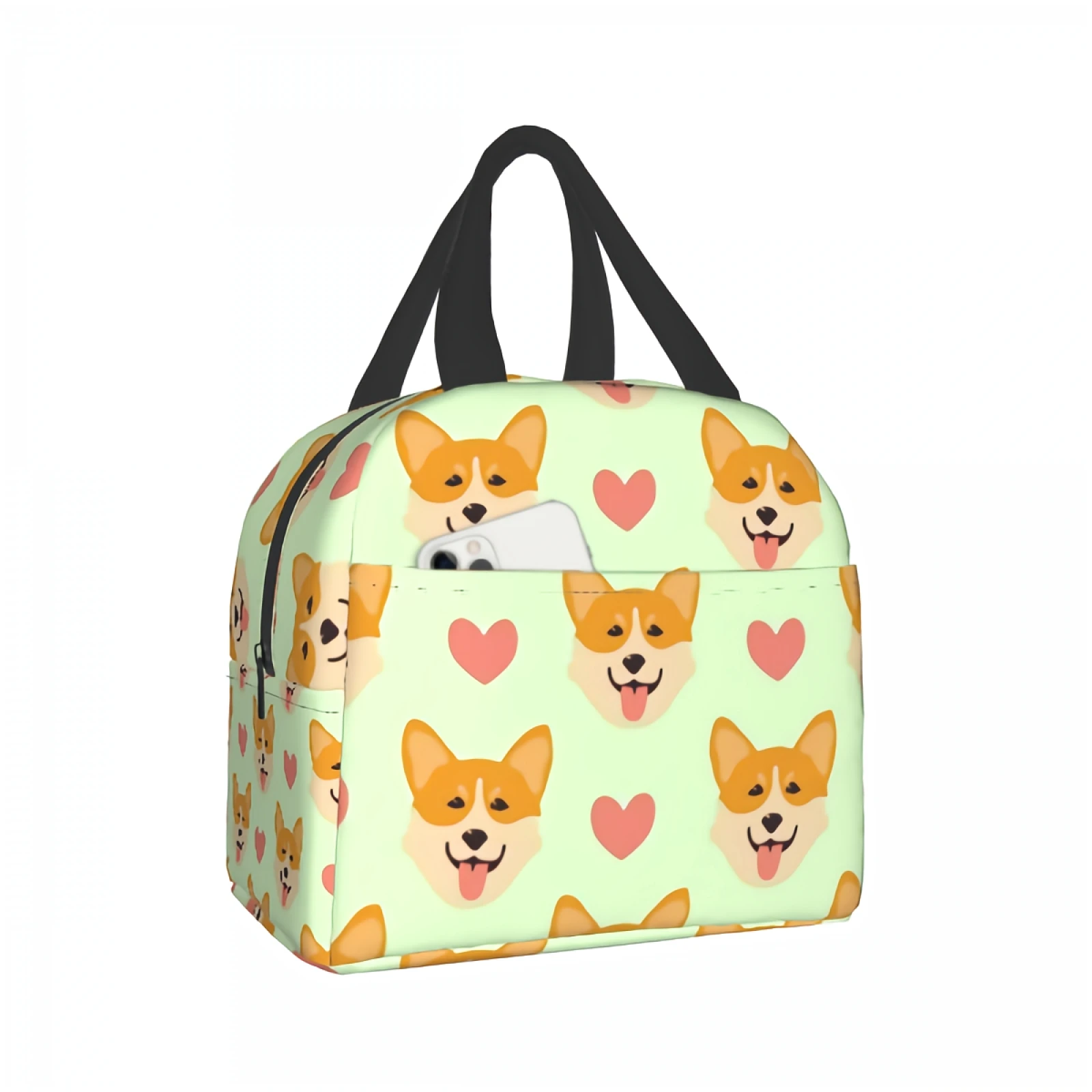 

Imiss Cute Pattern With Corgi Reusable Insulated Lunch Bag Adorable Cartoon Puppy Animal Print Cooler Tote Box with Front Pocket