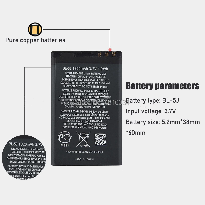 BL-5J BL 5J Battery For Nokia 5800 Nuron 5230 5233 C3 5228 X6 X9 N900 5800XM 5800i 5800W 5230XM 5232 5235 5802 Phone | Электроника