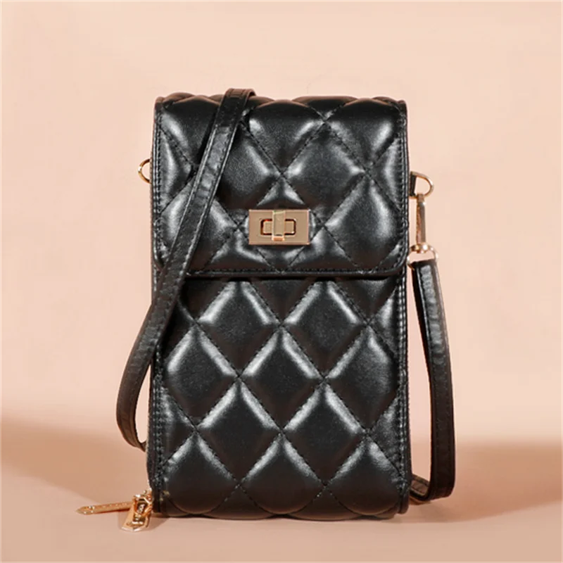

2022 New Mini Crossbody Multi-functional Wallet PU Leather Purse Mobile Phone Bag Chain Pocket Rhombus Lattice Shoulder Bag